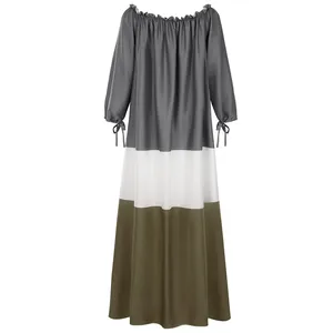 Détail de la robe maxi patchwork multicolore à épaules dénudées pour femmes de style rétro