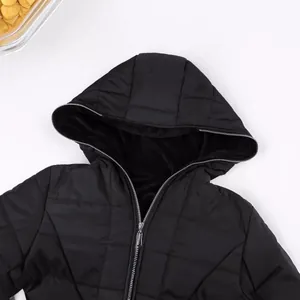 Veste d'hiver à capuche pour femme, doublée polaire, matelassée, noir