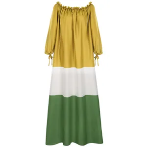 Robe maxi vintage à épaules dénudées avec manches longues et blocs de couleurs variés