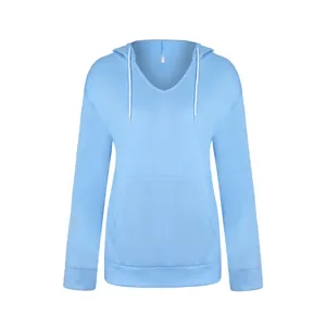 Felpa con cappuccio celeste da donna con coulisse e tasca a marsupio frontale