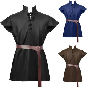Medieval lace-up sleeveless tunic with brown waist belt, available in multiple colors.