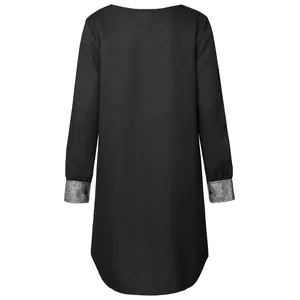 Back view of a black long-sleeved dress featuring elegant silver sequined cuffs for women