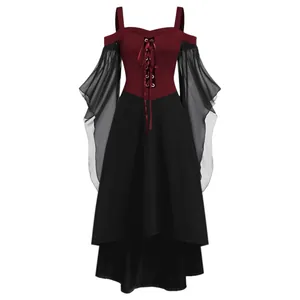 Vestido gótico de bruja para Halloween con mangas acampanadas y dobladillo irregular