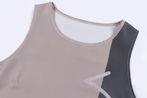 Close-up detail of round neckline and vintage geometric print on sleeveless summer dress