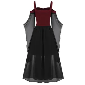Gothisches Kleid mit weiten Chiffonärmeln und asymmetrischem Saum für Halloween Kostüm