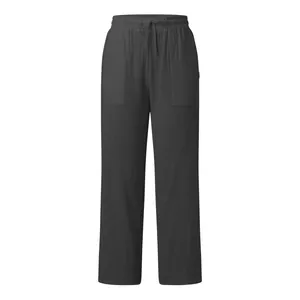 Detailansicht der dunkelgrauen lockeren Freizeithose mit Kordelzug und Gummibund