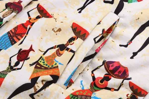 Detailed close-up view of women's plush jacket with vibrant African tribal pattern