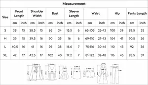 Size chart for women's leopard print pyjama set with CM and Inch measurements