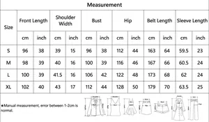 Detailed size chart for women's breathable mesh long sleeve robe with cm and inch measurements