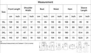 Size chart for plus size long sleeve lace nightgown with measurements in cm and inches.