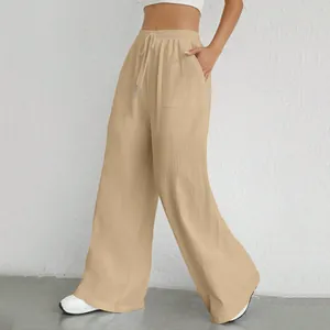 Pantaloni casual beige a gamba larga con coulisse elastica in vita