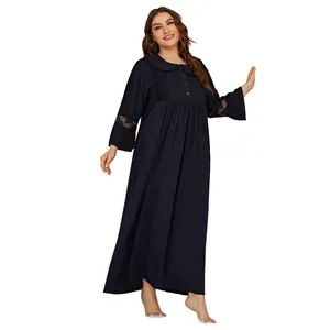 Elegant black plus size long nightgown featuring delicate lace details on sleeves