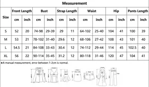 Detailed size chart for floral pajama set including bust, waist, and length measurements