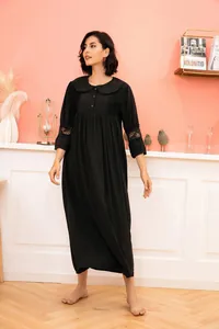 Elegant black palace-style nightgown with delicate lace sleeves and a relaxed fit