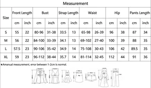 Measurement table and size guide for women sexy pajama set with camisole and long pants