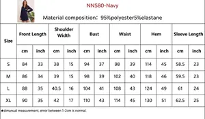 Tableau des tailles détaillé pour chemise de nuit manches longues à imprimé cœur en cm