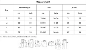 Gedetailleerde maattabel voor sexy nachthemd voor dames in cm en inch