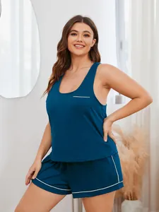 Zweiteiliges Damen-Schlafanzug-Set in Übergröße mit Camisole und Shorts in Blau