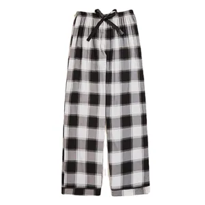Comfortable women's plaid pajama pants with a stylish black drawstring for home lounging