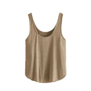 Casual bruine mouwloze tanktop voor dames, zomerse lichtgewicht basisvest met ronde hals