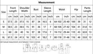 Detaillierte Größentabelle für den Damen-Sommerpyjama mit Maßen in cm und Zoll.