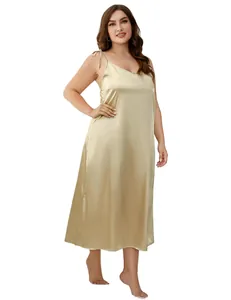 Elegante camicia da notte in raso champagne taglie forti con spalline regolabili