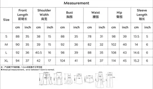 Detailed size chart for women's ice silk nightdress with measurements in cm and inch
