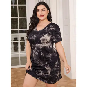 Plus size tie-dye short sleeve summer nightdress for women loungewear