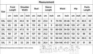 Size guide for women's plus size short sleeve pajama set with pants measurement table
