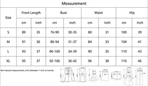 Tableau des tailles complet pour chemise de nuit en soie glacée avec mesures en cm et pouces