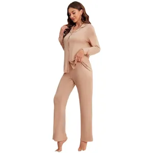 Premium soft modal two-piece pajama set for women featuring long-sleeved shirt and pants