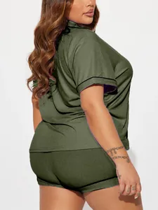 Detail view of women's olive green ribbed pajama set showing side profile texture