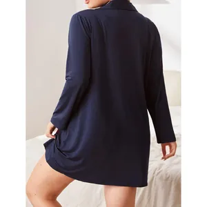 Camicia da notte taglie forti blu navy a maniche lunghe pigiama morbido e confortevole