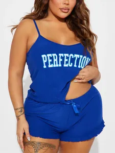 Vue détaillée de l'ensemble de pyjama bleu deux pièces pour femmes avec imprimé Perfection