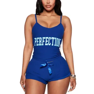 Ensemble de pyjama bleu sexy pour femme avec caraco imprimé Perfection et short court