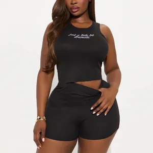 Μαύρο ριμπ σετ loungewear για γυναίκες με κέντημα 'just a little bit dramatic'