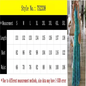 Detailed size guide for Bohemian V-neck floral maxi dress featuring S to 5XL options