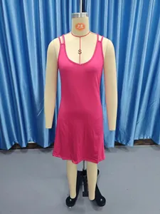 Pink sleeveless V-neck slim fit camisole dress displayed on a professional dress form