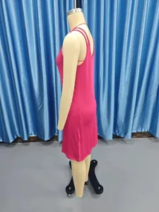 Side view of fuchsia bodycon cami dress on mannequin with slim fit design