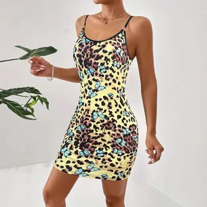 Sexy leopard print and butterfly pattern bodycon cami mini dress for women's summer