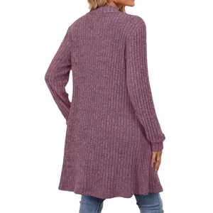 Eleganter Damen lila Strickjacke mit langen Ärmeln und lockerer Passform, Rückansicht