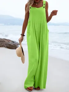 Combinaison d'été sans manches vert citron éclatant à jambes larges pour la plage