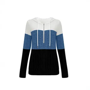 Minimalist color-block long sleeve hooded sweatshirt with front zipper for autumn
