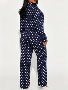 Detailed back view of navy blue star print pajama set with long sleeves and pants