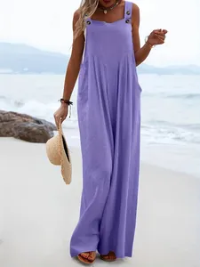 Élégante combinaison pantalon violette sans manches pour les vacances d'été à la plage