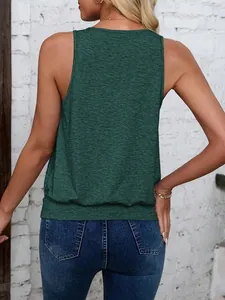Vue arrière d'un débardeur vert sans manches pour femme avec texture chinée subtile.
