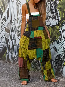 Mono harén hippie de patchwork bohemio con estampado étnico y bolsillos mujer