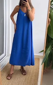 Stylish Klein blue sleeveless loose fit maxi slip dress for summer casual outings