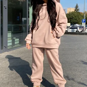 Ensemble deux pièces sweat à capuche oversize et jogging rose pâle pour mode automne