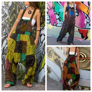 Mono Patchwork Hippie Boho para Mujer Étnico Estampado Sin Mangas Suelto Harem Overol Con Bolsillos Mono de Poliéster para Vacaciones